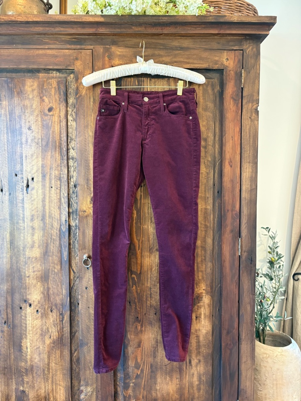 Ag Adriano Goldschmied Skinny Corduroy Jeans in Wine Bloom